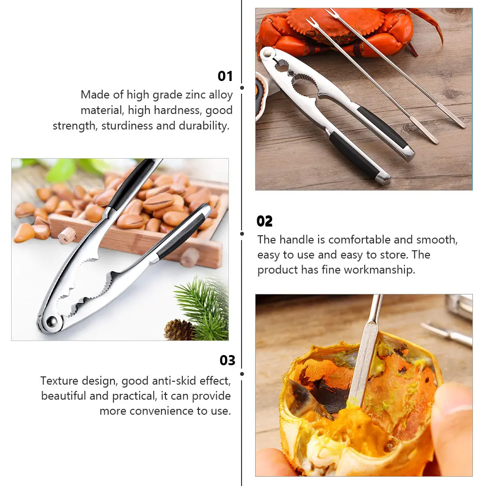 

2Pcs Multipurpose Nutcracker Walnut Clip Crab Opener Zinc Alloy Handheld Crab Needle Household Efficient Nutshell Tool