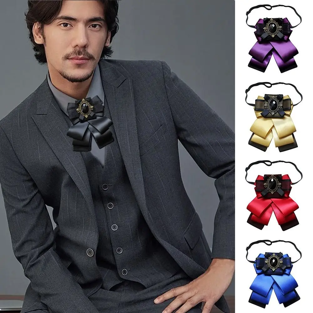 

Ribbon Alloy Crystal Solid Bow Tie Vintage Adjustable Elastic Band Shirts Necktie Clip Multi Layer Clothes Necktie Men Women