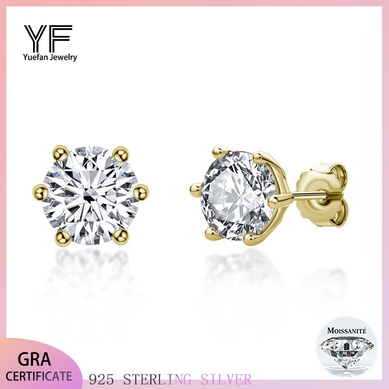 

Серьги с муассанитом для женщин, серьги из стерлингового серебра с завинчивающейся спинкой, ювелирные изделия, шесть зубцов, 18-каратное золото, подарок на свадьбу, помолвку и вечеринку