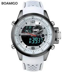 BOAMIGO Brand Men Sport Watches white multifunction LED digital analog quartz wristwatches rubber band 30m waterproof