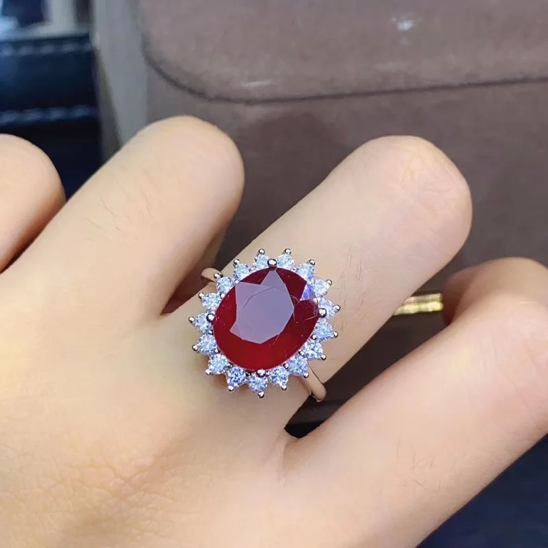 6Ct Heated Ruby Ring for Woman Party 10*12mm Big Red Gemstone Simple Classic Fine Jewelry Gifts 925 Sterling Silver