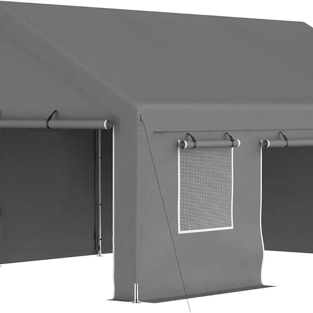 

Портативный сверхмощный карпорт 13x20 с устойчивым к ультрафиолетовому излучению брезентом для легковых автомобилей, внедорожников, лодок и грузовиков — сетчатые окна и съемные боковые стенки