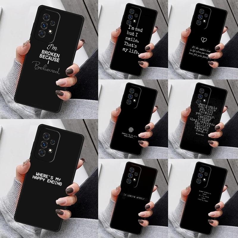 Sad depression Black Word Phone Case For Samsung Galaxy S23 S21 S20 FE S24 S22 Ultra Note20 S10 S9 S8 Plus A40 A52 A12 A13 A53