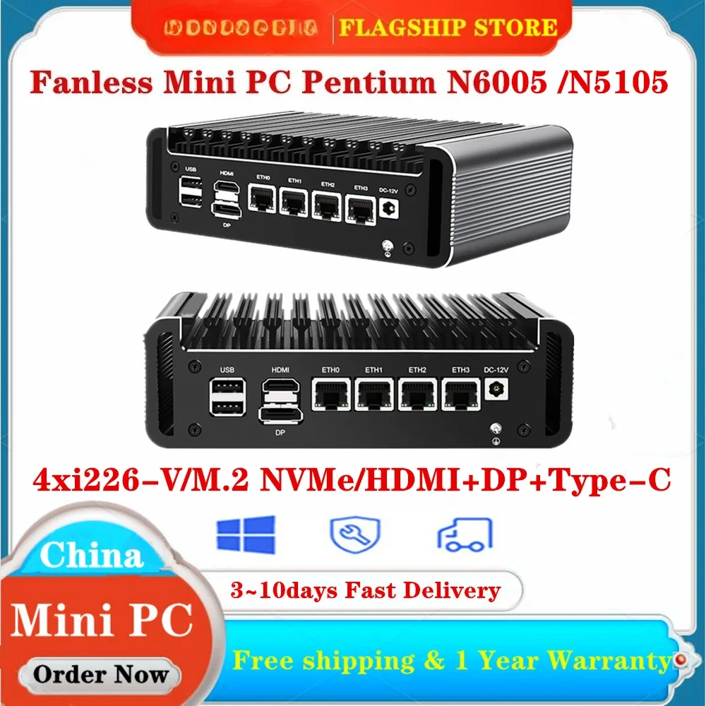 

CWWK 2024 Новый 11-й маршрутизатор Pentium N6005 N5105 2,5G Soft Router 4 Intel i226 2 * NVMe 2 * DDR4 Безвентиляторный мини-ПК Firewall Appliance VPN Server