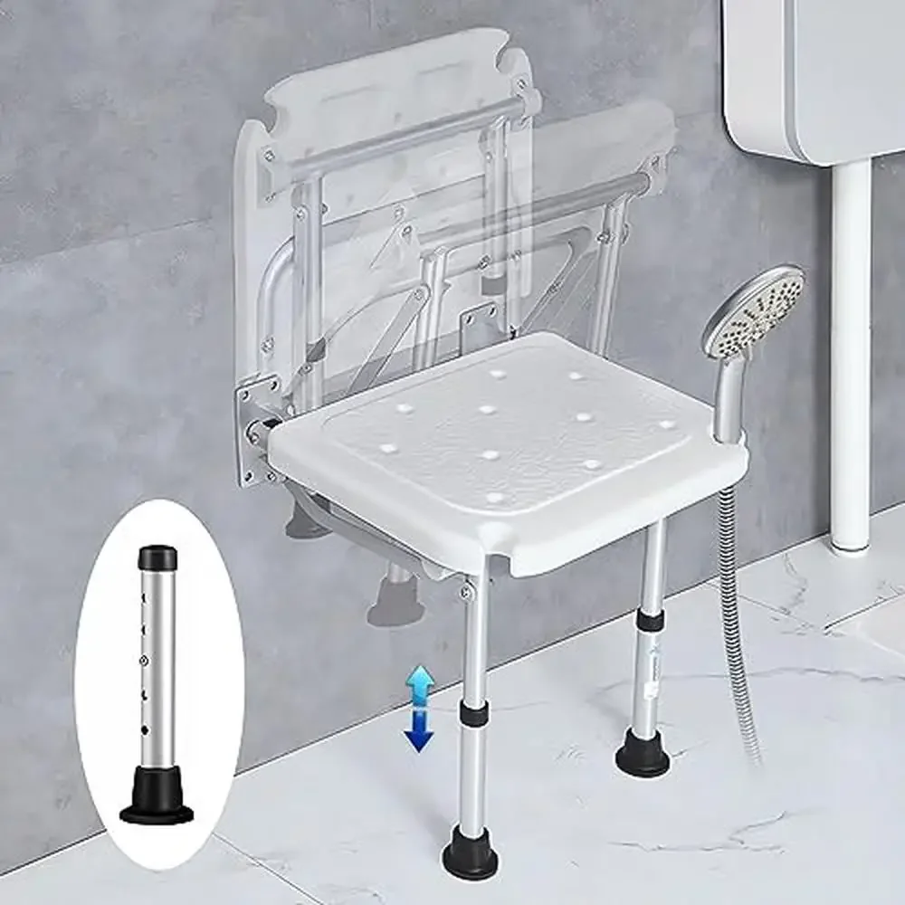 Adjustable Height Foldable Shower Chair Bath Bench Wall Mounted Bathroom Stool Stylish Comfortable Shower Seat with Max 400lbs