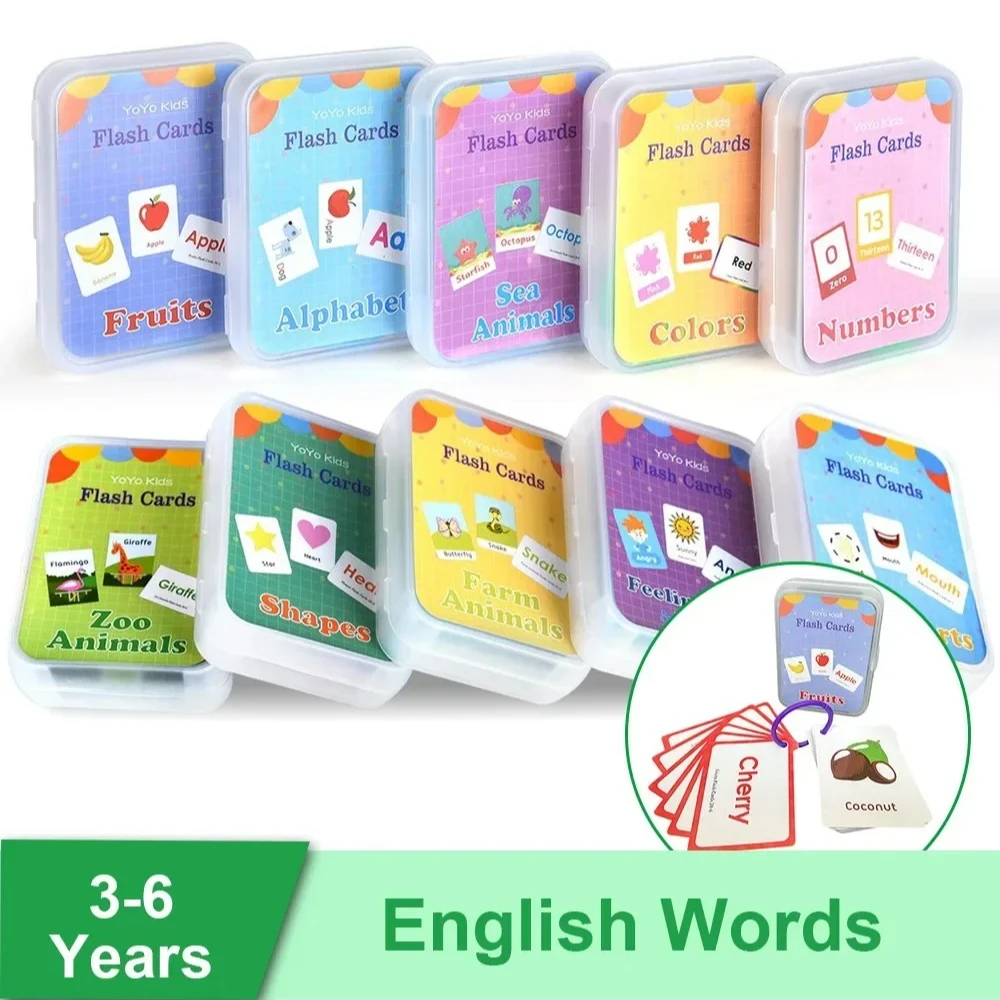 

Baby Montessori Learn English Word Card Toddler Flashcards ABC Numbers Fruit Animal Body Educational Enlightenment Card for Kids