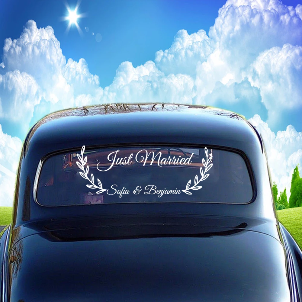 Just Married Custom Name Wedding Car Decoration Just Married Wall Stickers Wedding Car Window Glass Vinyl Wall art Sticker