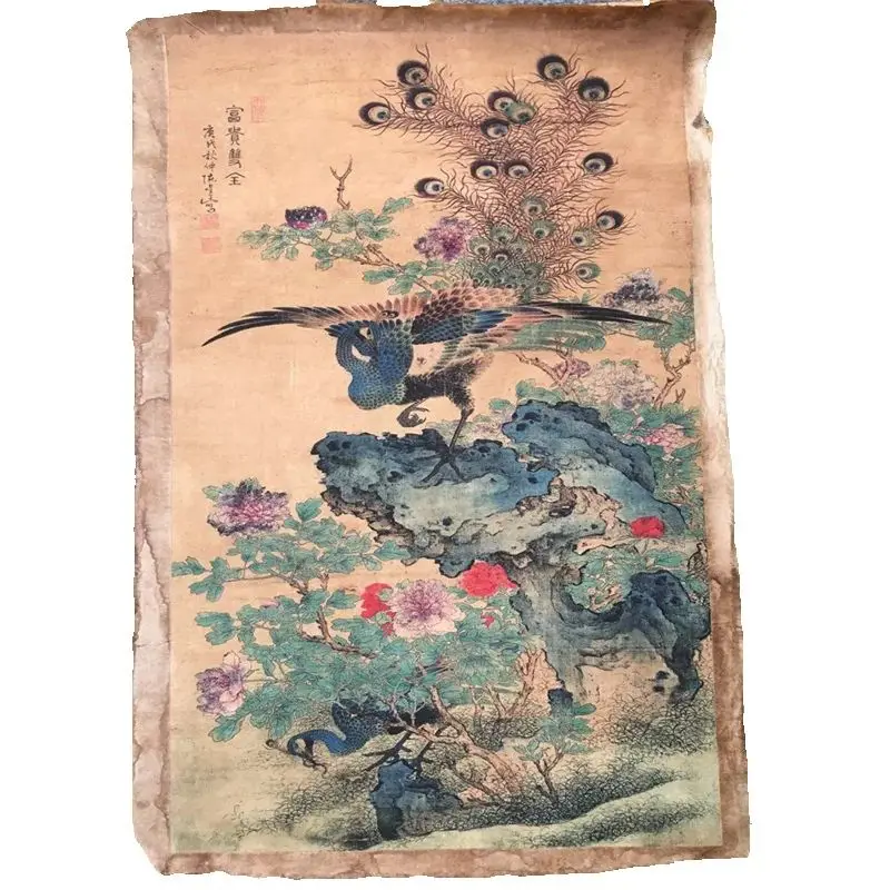 

China Old Scroll Painter's Rice Paper Wall Art Slice Chen Xing's Phoenix Chart of Wealth and Prosperity Traditional Asian Decor