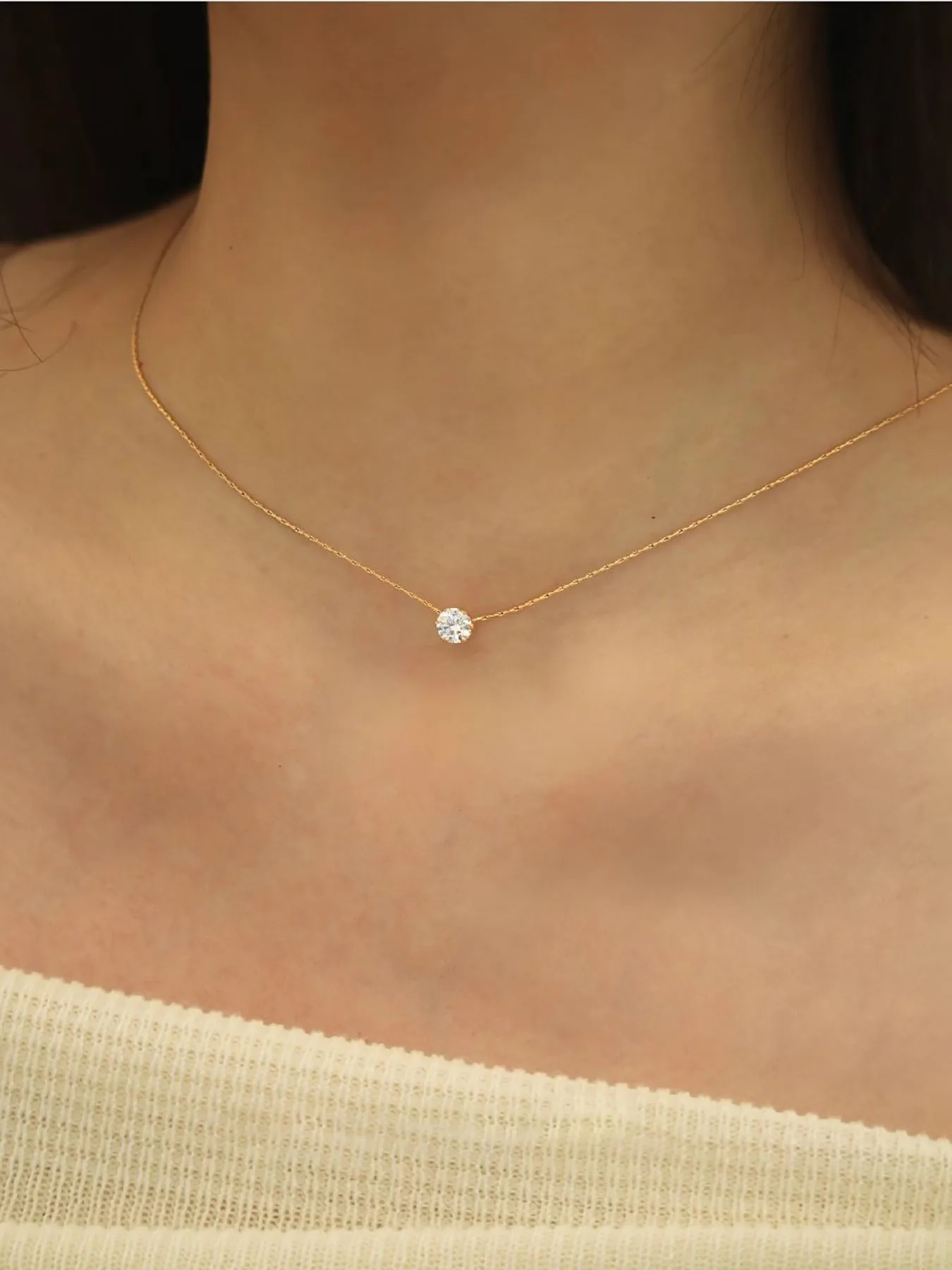 Peri'sbox Dainty Minimalist Solitaire Zircon Charm Necklace Anti Tarnish Stainless Steel Chain Round Clear Cz Stone Necklace New