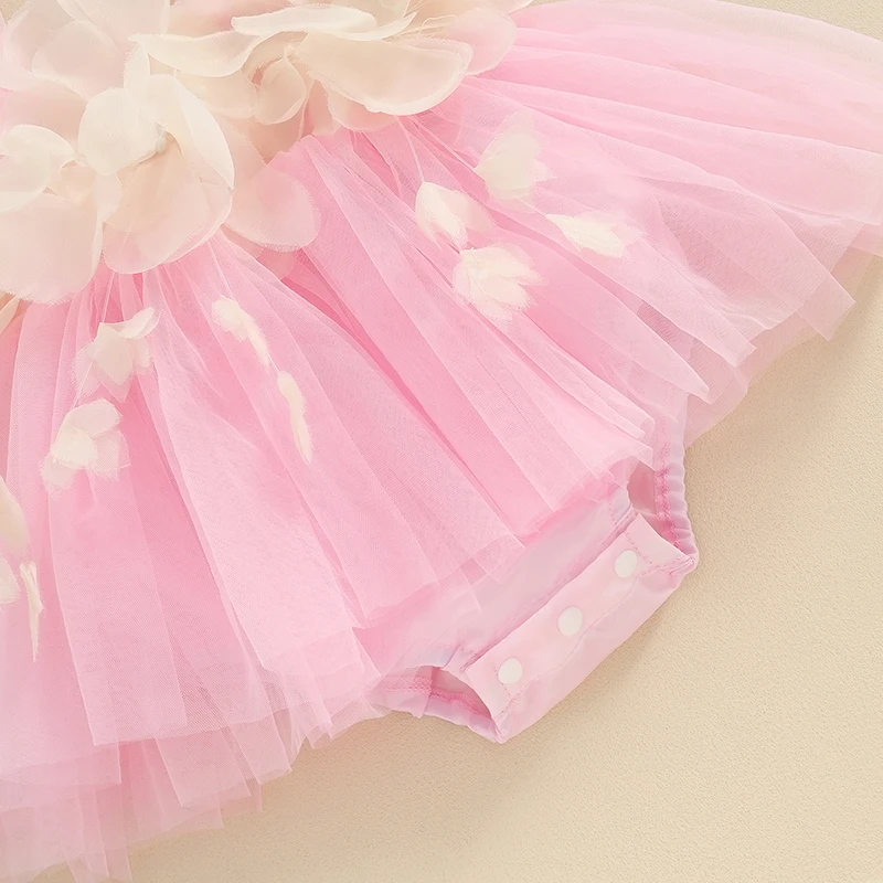 Toddler Baby Girls Tulle Romper Skirts Cute Summer Jumpsuits Dress Children Sleeveless 3D Flower Decor Bodysuits Outerwear