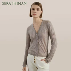 BC685 Autumn thin long-sleeved knitted cardigan luxury brand women's bright wool sweater
