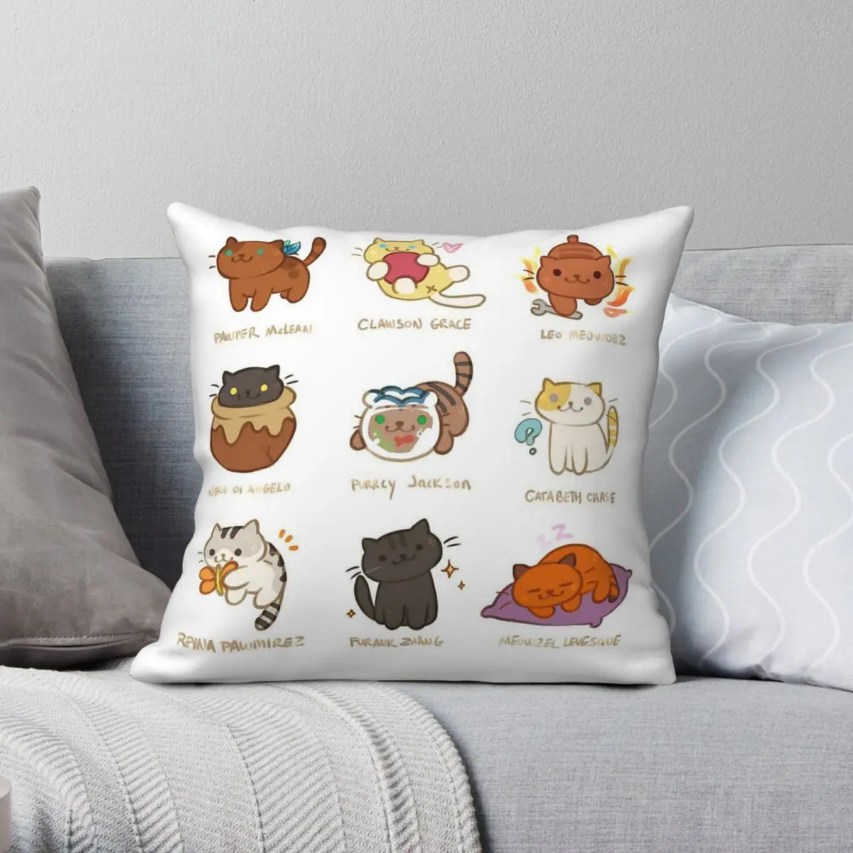 Percy Jackson Neko Atsume Square Pillowcase Polyester Linen Velvet Creative Zip Decorative Pillow Case Room Cushion Cover 18