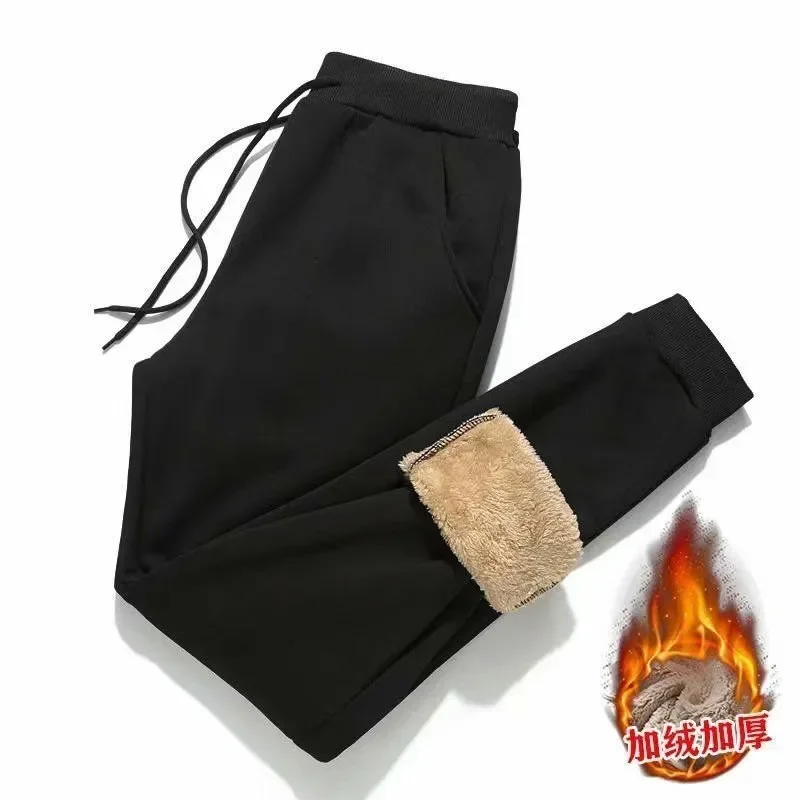 Pantalones de chándal acolchados de plumón de pato blanco grueso para hombres, pantalones cálidos de invierno, cintura con cordón