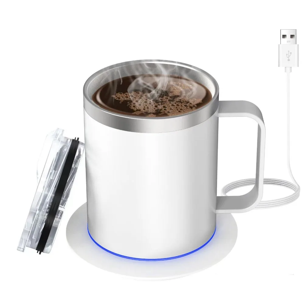 

Intelligent Self-Heating Coffee Mug with Lid USB Powered Auto Heat Coffee Mug Stainless Steel Double Layer Thermal Coffee Mug