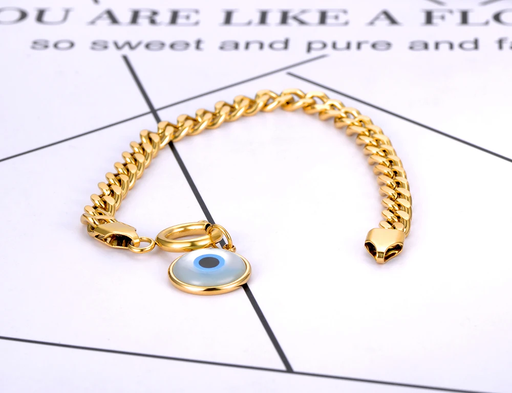 Lokaer Hiphop/Rock 18K Gold Plated Stainless Steel Turkish Eyes Charm Bracelet For Women Bohemia Chain Party Bracelet B21168