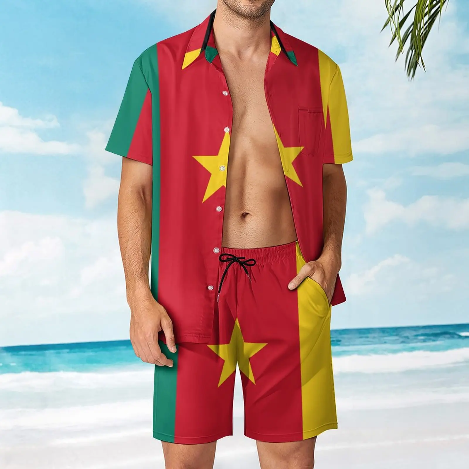 Cameroon Flag Mini Skirt Cameroun Dress Men's Beach Suit Funny Graphic 2 Pieces Suit High Quality  Shopping Eur Size