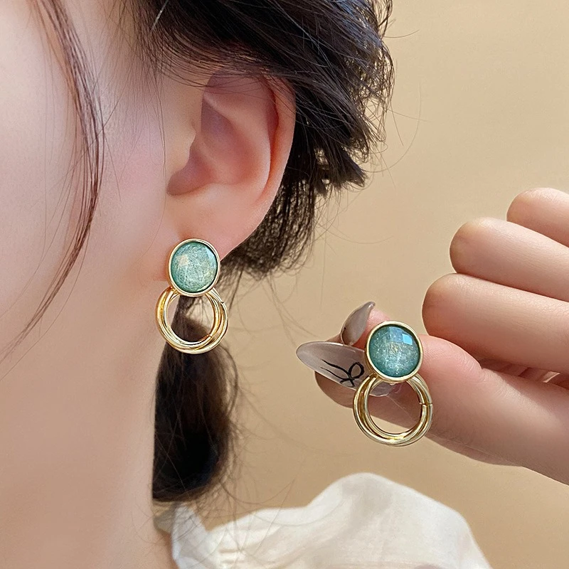 3 Colors Retro Brushed Round Stud Earrings for Women Temperament Rhinestones Ear Studs Trendy Charms Jewelry K1