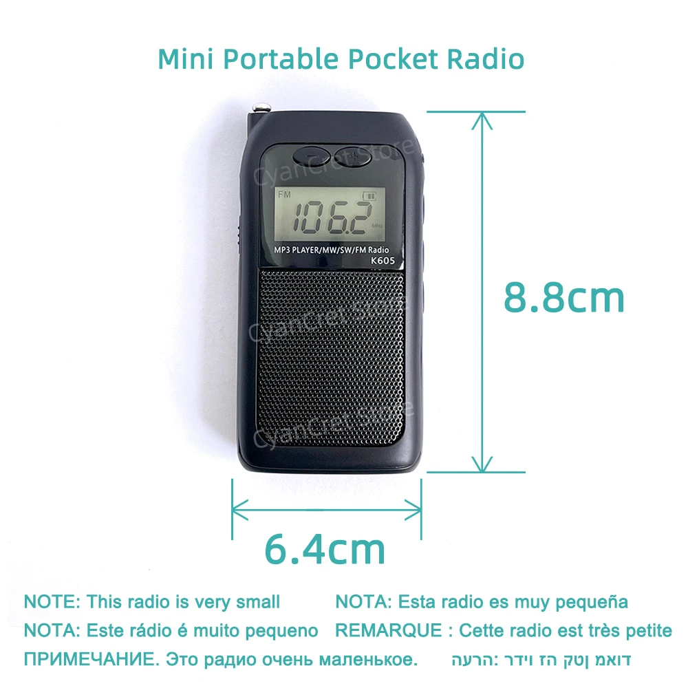 Portable Radio Mini Pocket FM AM SW MW MP3 Player Stereo Digital Receiver LCD Screen High sensitivity with Loudspeaker antenna