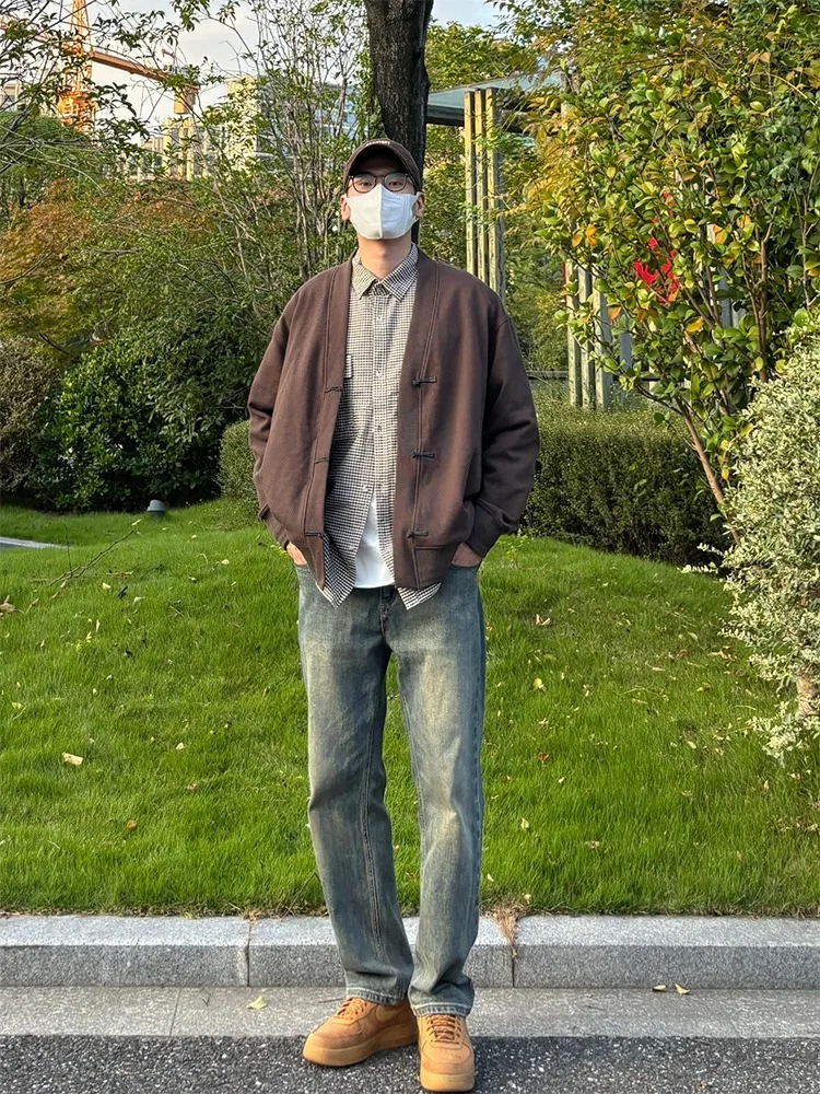 

Мужские джинсы в винтажном американском стиле, прямые широкие брюки, повседневные молодежные брюки в молодежном стиле, зимние модные брюки бренда Tagkita