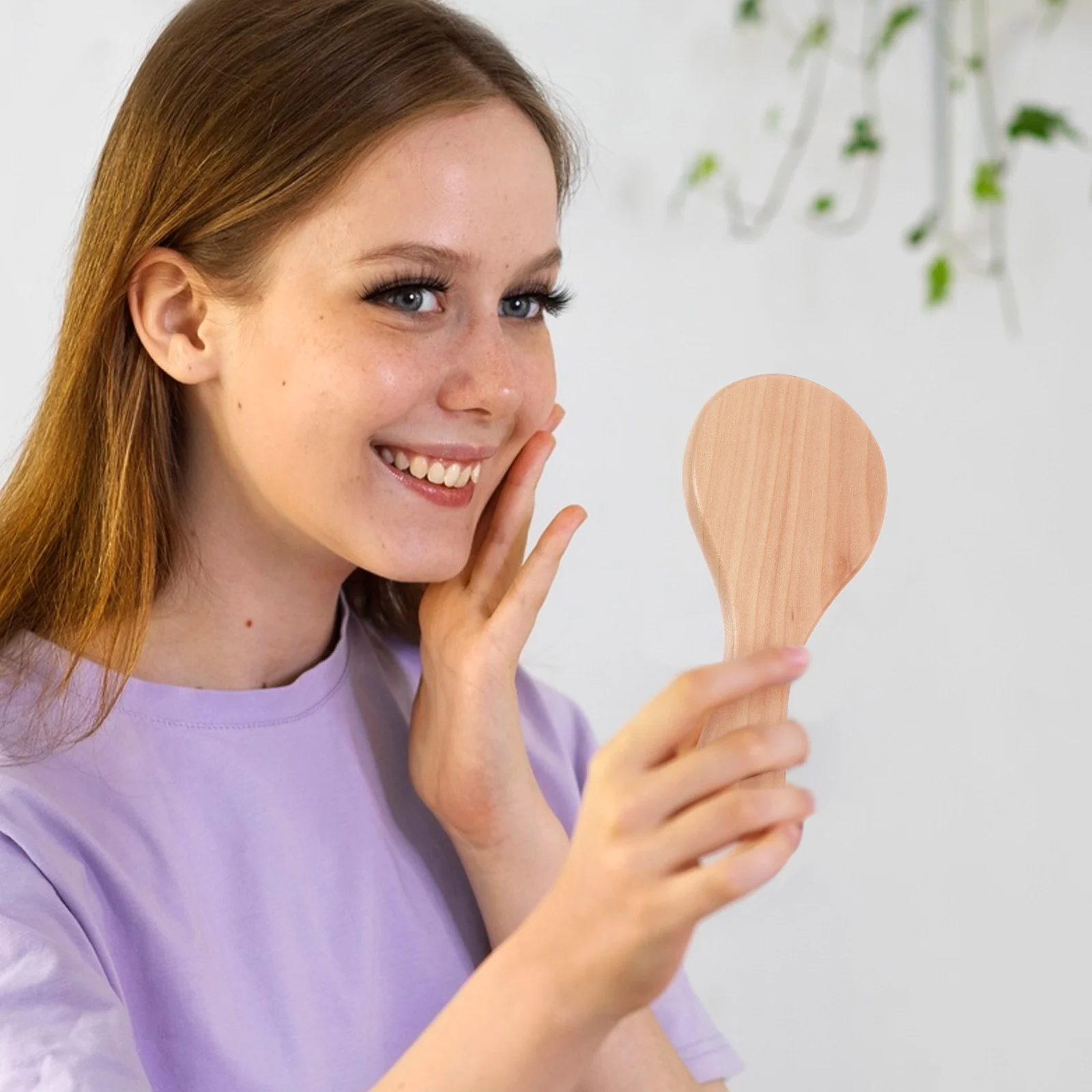 

3Pcs Handheld Makeup Mirror Natural Wood Finish Reflection Portable Small Mirror for Women Men Travel Office Routine