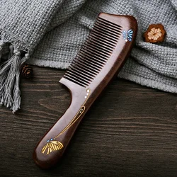 Natural Pure Wood High Quality Hair Comb Gold Silk Sandalwood Comb Thickened Anti-static Handle Sandalwood Scalp Massage Comb