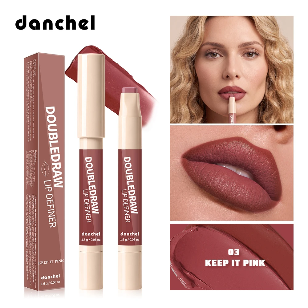 Double Draw Lip Definer Long Lasting Hydration High Color Rendering Silky Cream Texture Quick Makeup 2-in-1 Lip Gloss Lip Liner