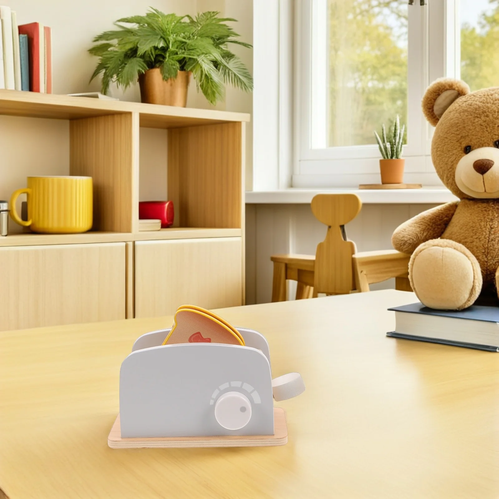 1セット木製トースターごっこ遊びキッチンセット朝食アクセサリーモンテッソーリごっこ遊び幼児用キッチン家電おもちゃセット