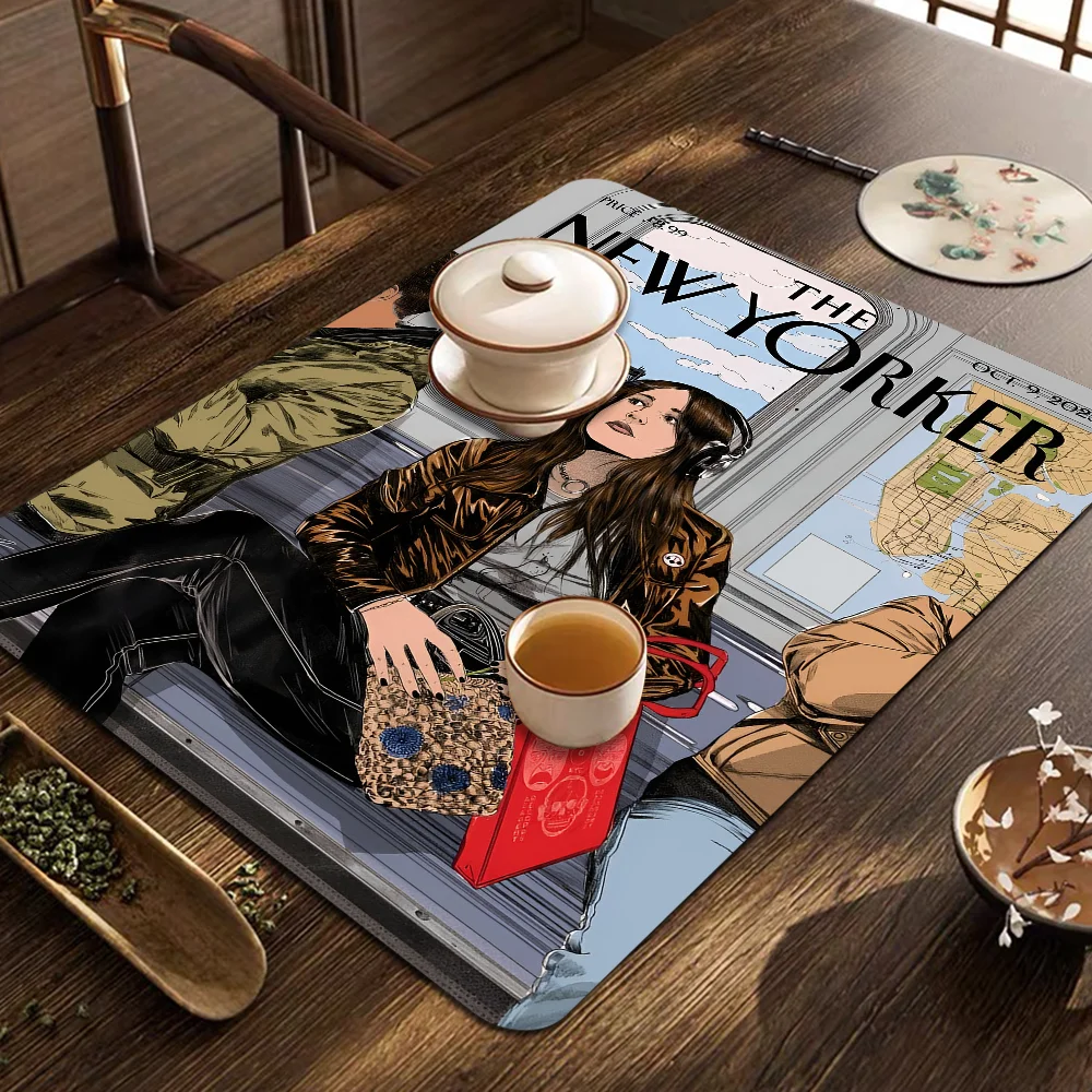 The-New-Yorker Magazine Quick Drying Dish Mat Printed Kitchen Tableware Coffee Draining Pad Dinnerware Cup Bottle Placemat