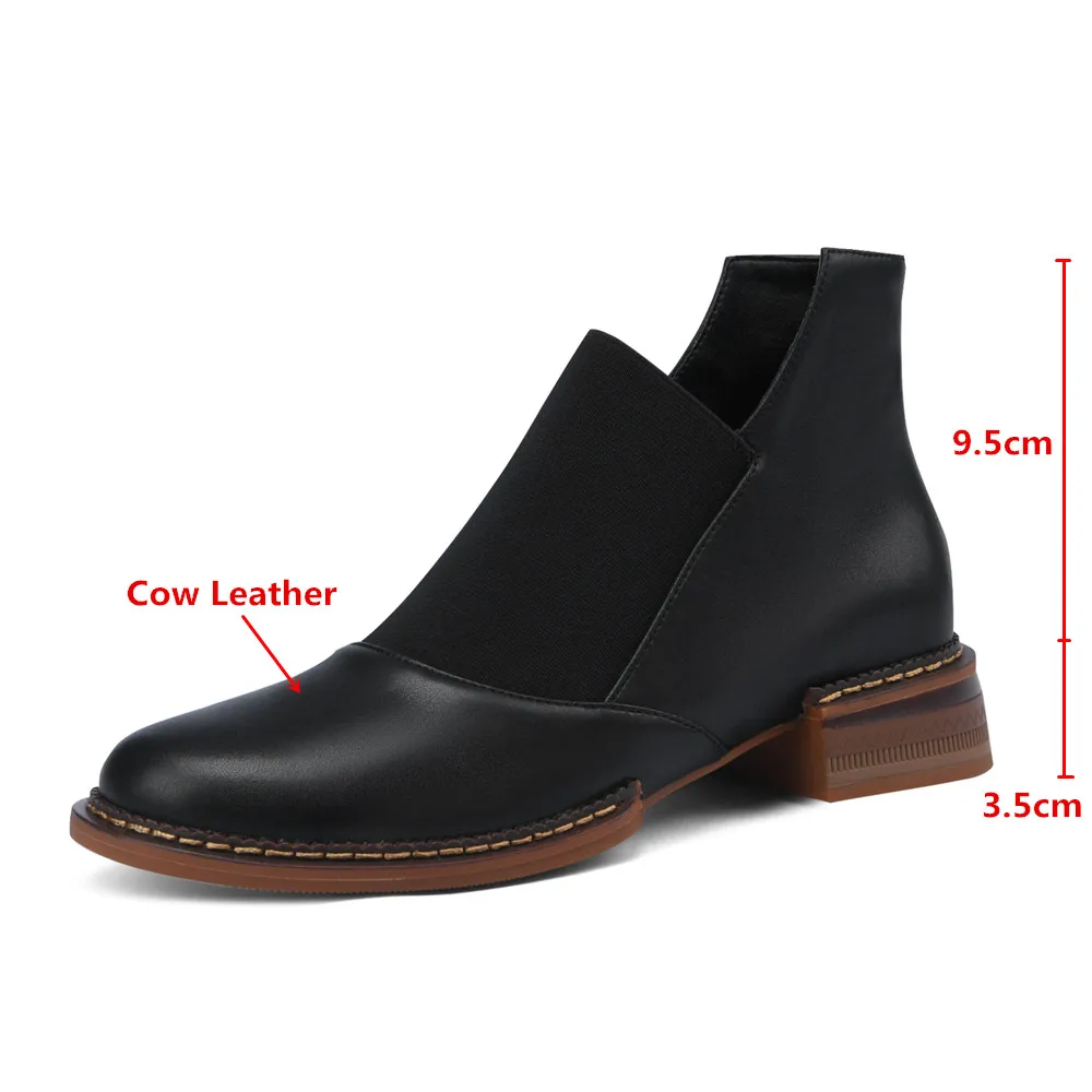 MILI-MIYA New Arrival Concise Design Women Cow Leather Ankle Boots Slip On Round Toe Thick Heels Big Size 34-40 Casual Shoes