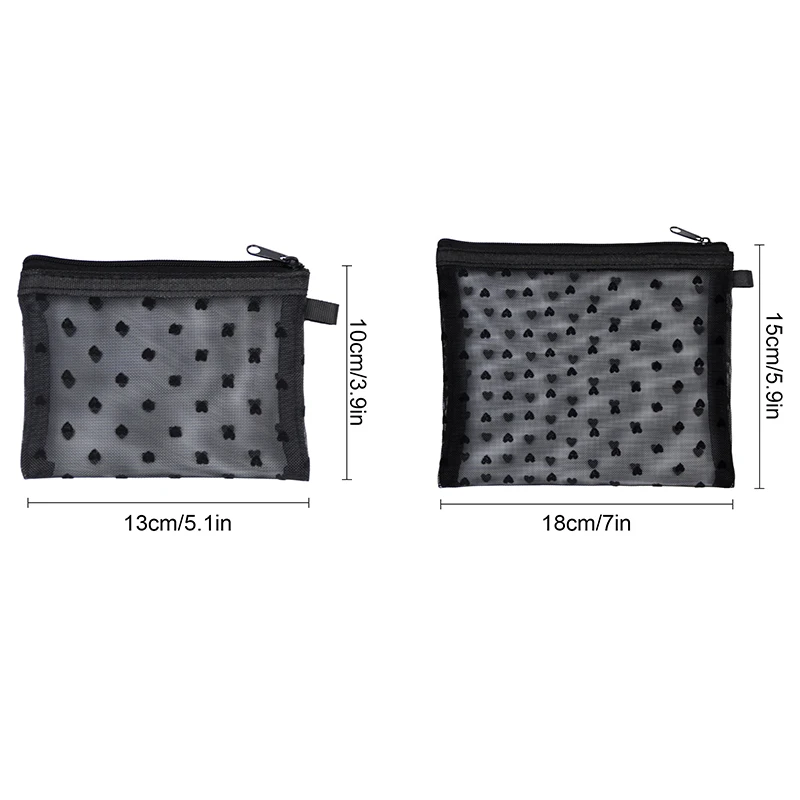 Nylon Mesh Cosmetic Storage Bag com Zipper, Padrão Coração, Organizador De Higiene Pessoal, Maquiagem Sacos, Batom Multifuncional e Bolsa Chave