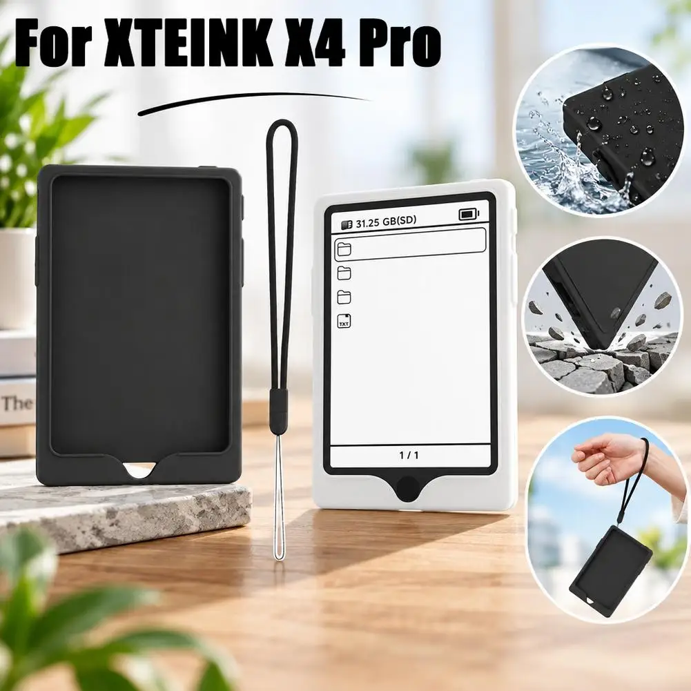 Silicone Protective Case Cover for XTEINK X4 Pro E-Reader Shockproof Slim Fit Soft Sleeve with Detachable Anti-Drop Wrist Strap