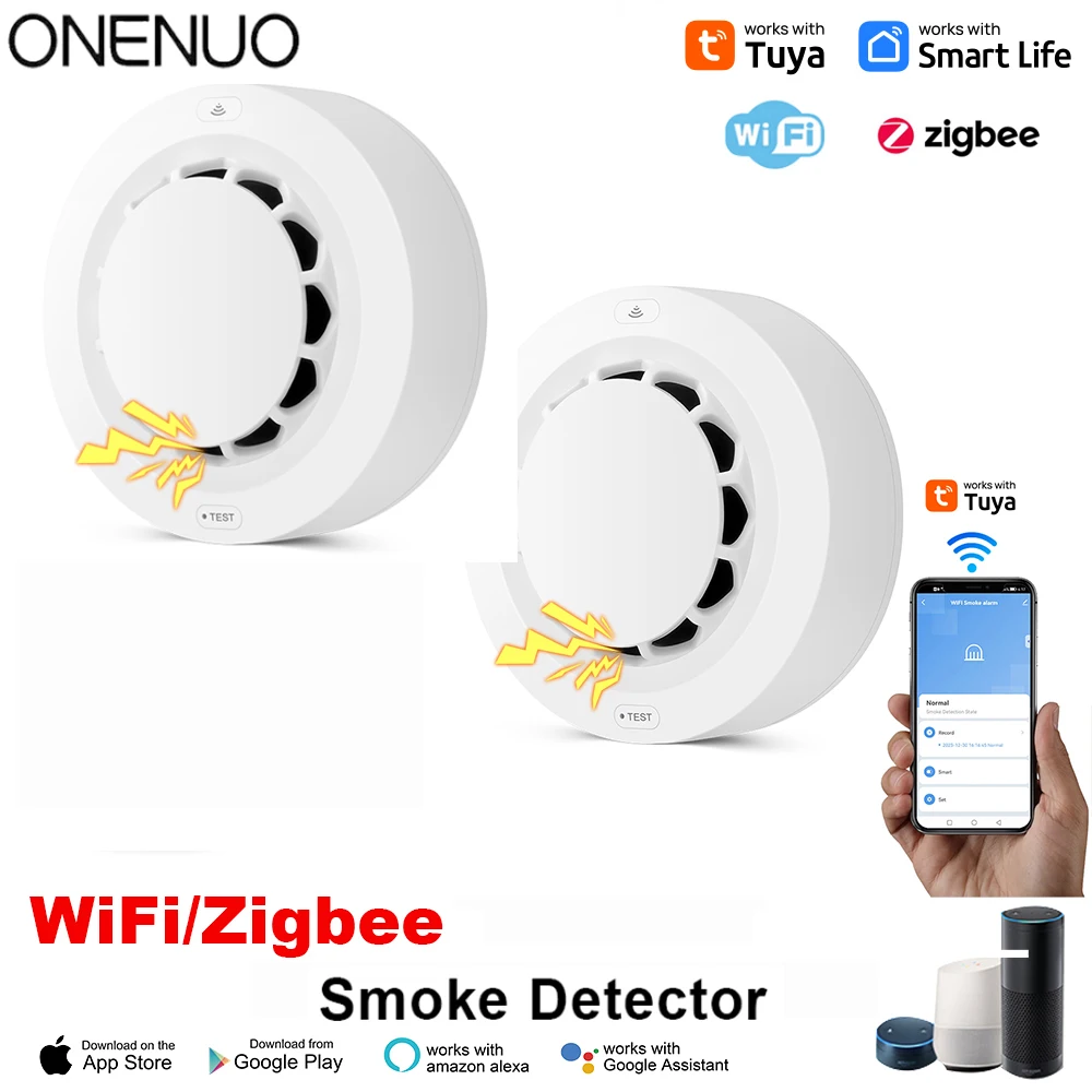 Tuya Wifi of Zigbee Rookmelder Sensor Draadloze brandbeveiliging Rookmelder Hoge gevoeligheid Veiligheidspreventiesensor 80DB