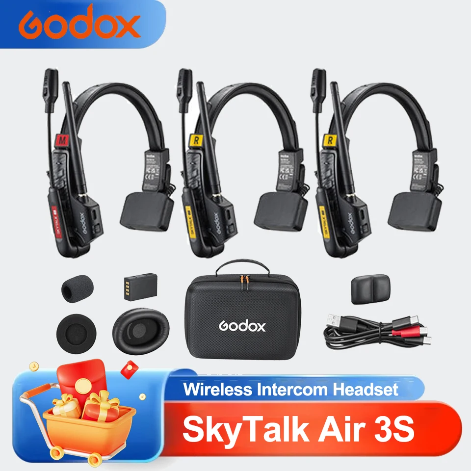 

Беспроводная система связи Godox SkyTalk Air 3S 2.4ГГц для 3 человек, полнодуплексная, 150Гц-7кГц, радиус действия 500мм, 20 часов работы