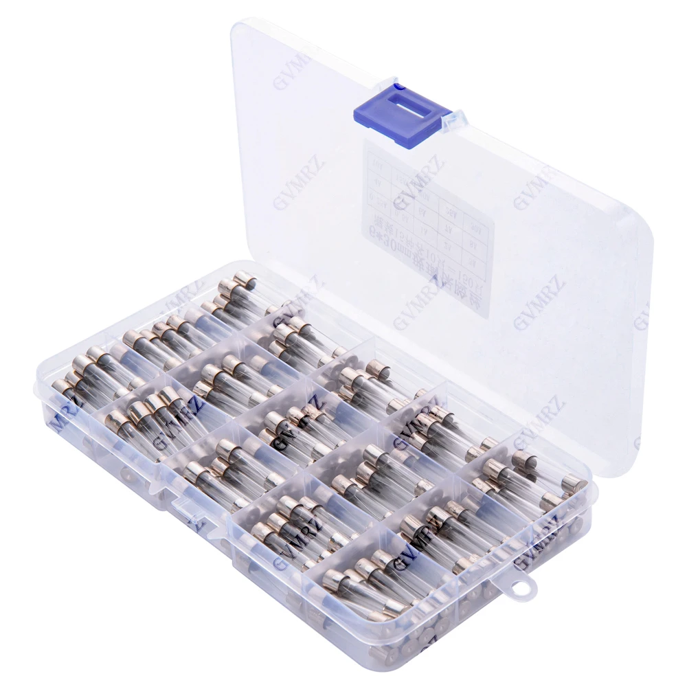 150PCS 15Values 6*30 Glass Tube Fuses Car Glass Tube Fuses Assorted Kit 6X30 with Box Fusiveis 0.25A 0.1A-30A Household Fuses