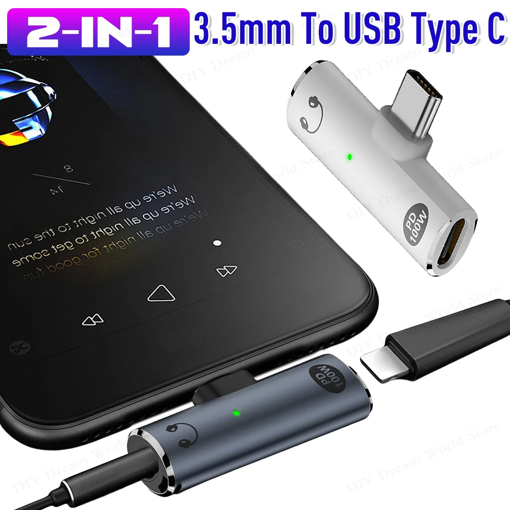 2 in 1 USB Type C To 3.5mm Headphone and Charger Adapter PD 100W Audio Aux Adapter USB Type C  Converter for Xiaomi Huawei iPhon