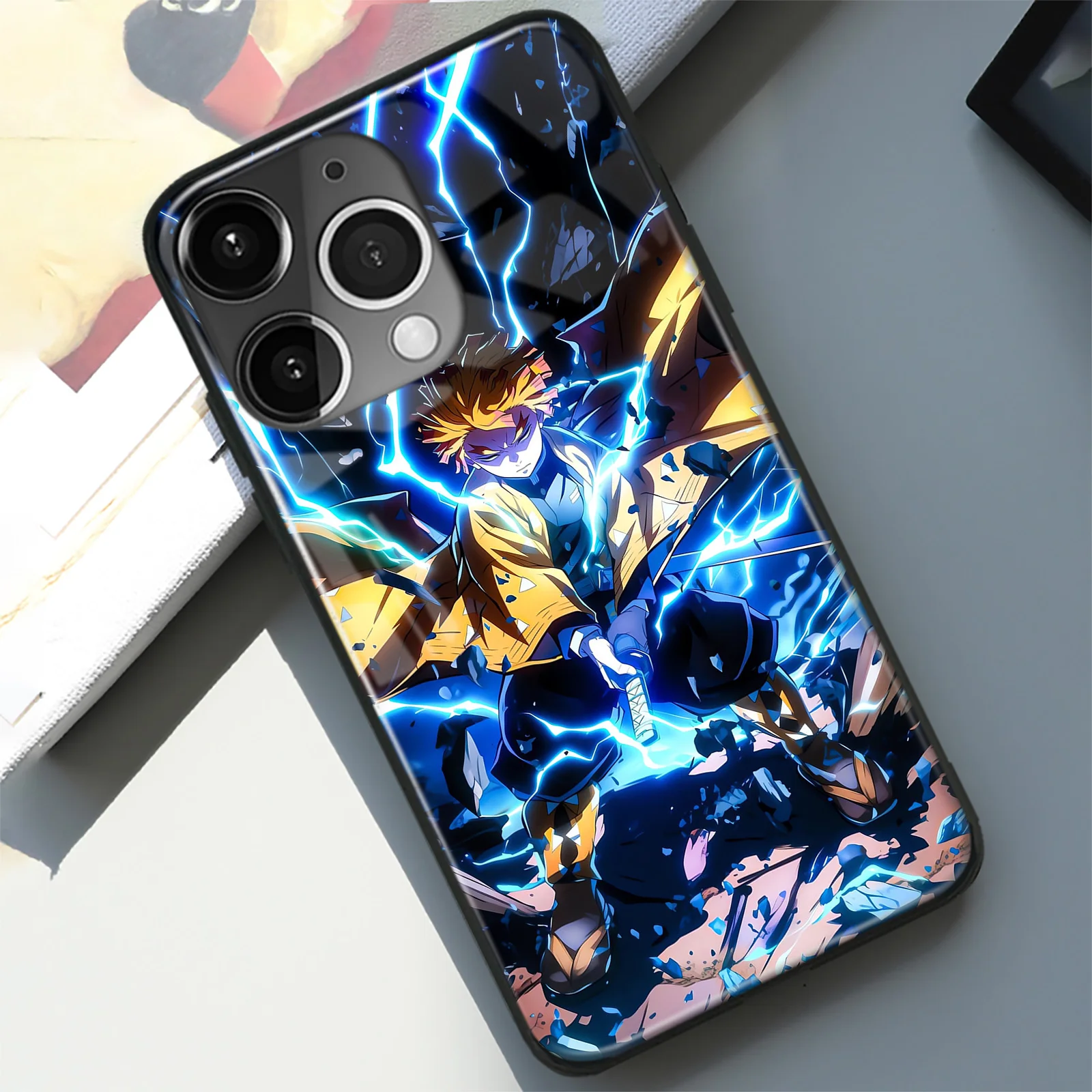 Zenitsu Agatsuma Anime Unique Design Black Frame Phone Case for iPhone 13 12 Mini 7 8 14 15 Plus 11 14 15 16 Pro Max Xs Xr