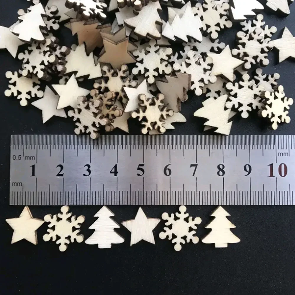 50Pcs Wooden Christmas Tree Snowflakes Stars DIY Christmas Hanging Ornaments Pendant Table Christmas Home Decorations Supplies