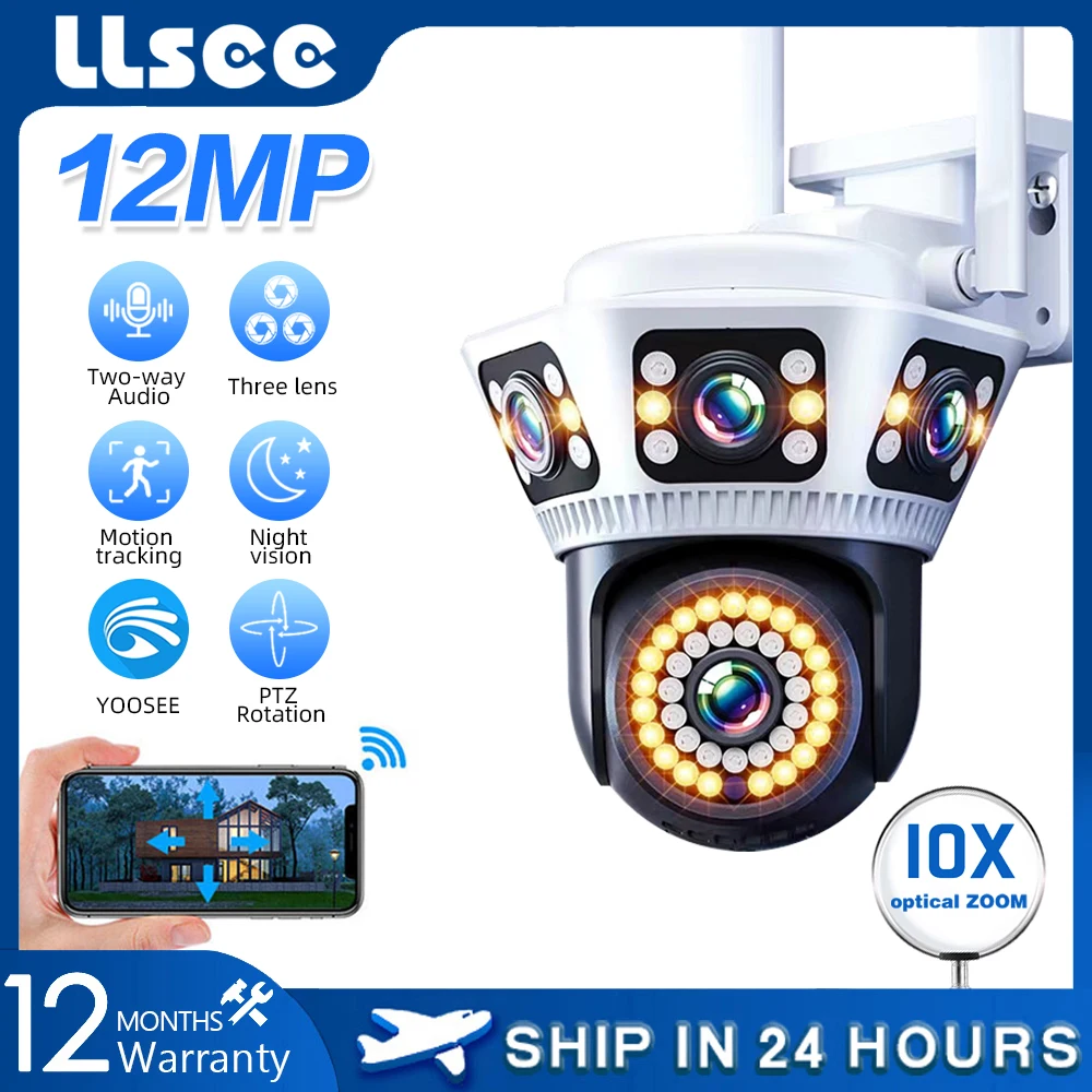 camera de seguranca ip impermeavel ao ar livre circuito fechado de televisao sem fio lentes yoosee 4k12mp wi fi llsee 01