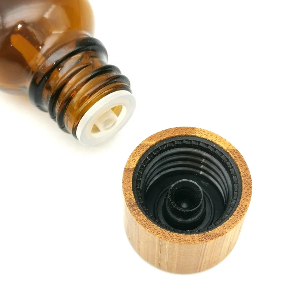 100Pcs Bamboo Wooden Euro Dropper Caps Screw Cap Essential Oil Bottle Lid with drop plug 18/410 for 18mm Essential Oil Bottles