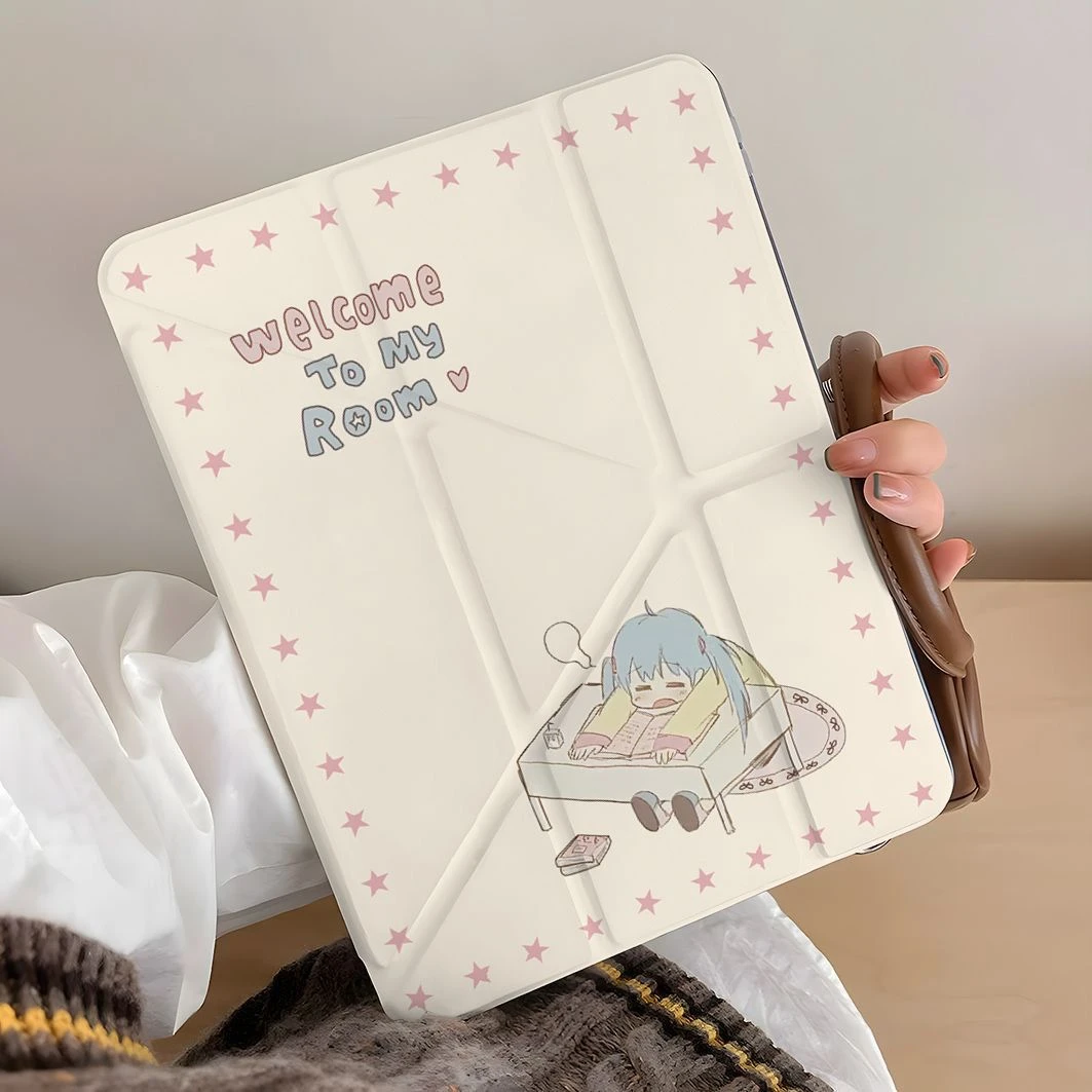 Cartoon Girl Star Tablet Case For iPad Pro 11 12.9 13 A16 M2 M4 M3 M5 Shell 8.3 9.7 10.2 5/6/7/8/9/10/11th Mini Air 3 4 5 Cover