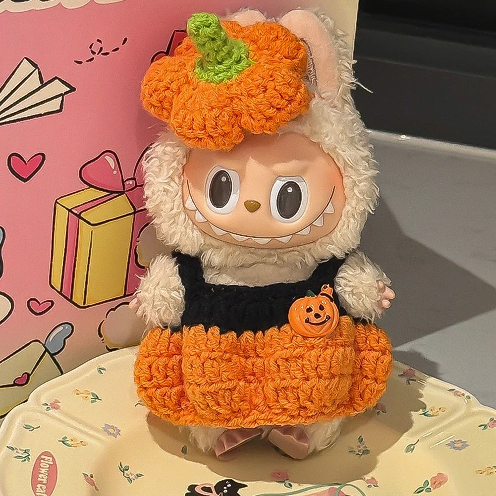 

Для 15/17 см плюшевая кукла Лабу, одежда на Хэллоуин, тыква, ведьма и маленький дьявол, вязаная одежда ручной работы, праздничное платье для кукол