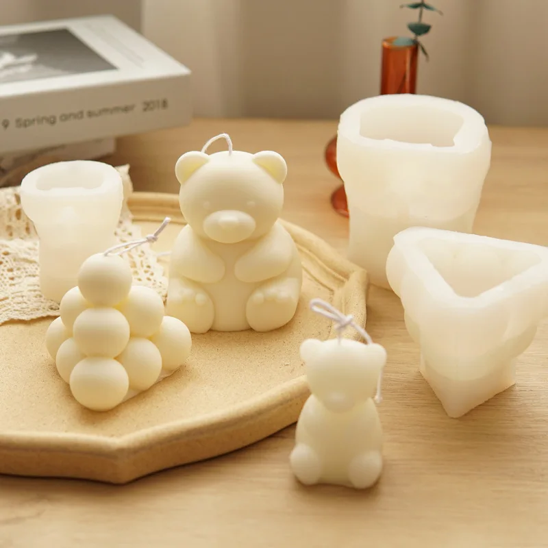 3D Love Heart Couple Bear Silicone Mold Cute Teddy Bear Aromatherapy Candle Making Mould DIY Baking Fondant Cake Decoration Tool