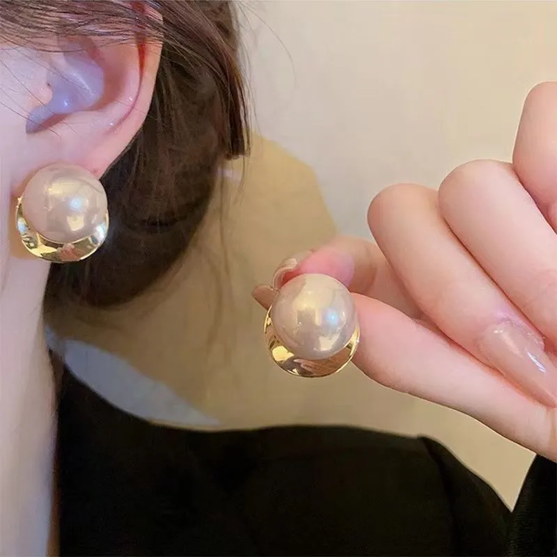 925 Silver Needle Exaggerated Large Pink Pearl Earrings For Women Jewelry 2024 Trending Luxury Fashion Women's Stud Earrings JN9