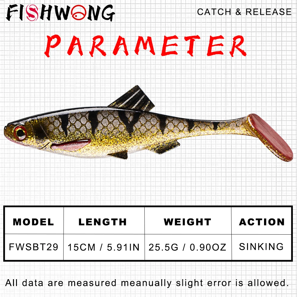 FISHWONG 2PCS/Kit Soft Shad Lure Soft Minnow Bait Seabass Paddle Tail Swimbait Lure 15CM 25.5G Artificial Wobbler For Bass Trout
