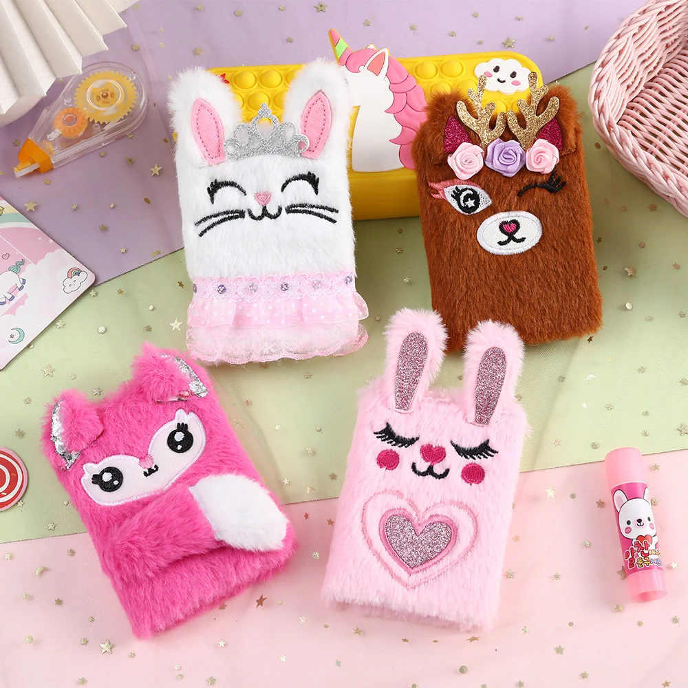 Children'S New Cartoon Bunny Plush Notebook 80 Sheets Girl Portable Mini Pocket Book Student Small Diary Book