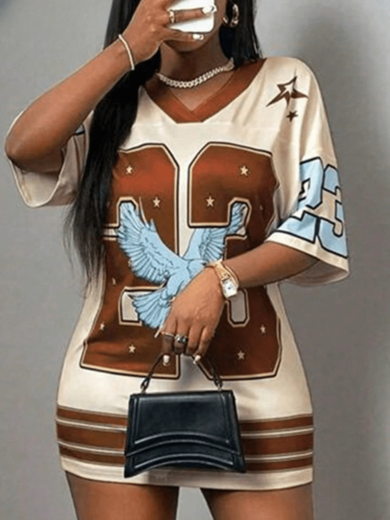 

Ретро-платье мини с V-образным вырезом и цифровым принтом, с изображением орла, свободного кроя, летнее платье