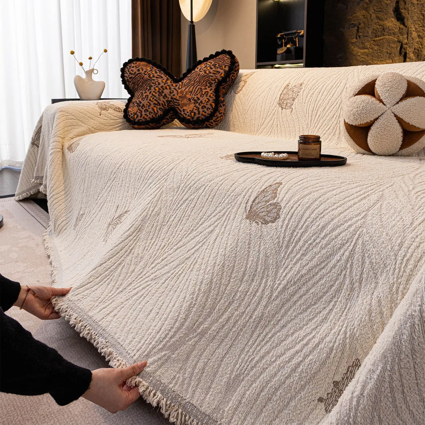 

2026 New French Style Half Fleece Sofa Throw Cover Minimalist Cat Scratch Resistant Sofa Blanket All-in-One Sofa Protector Cover