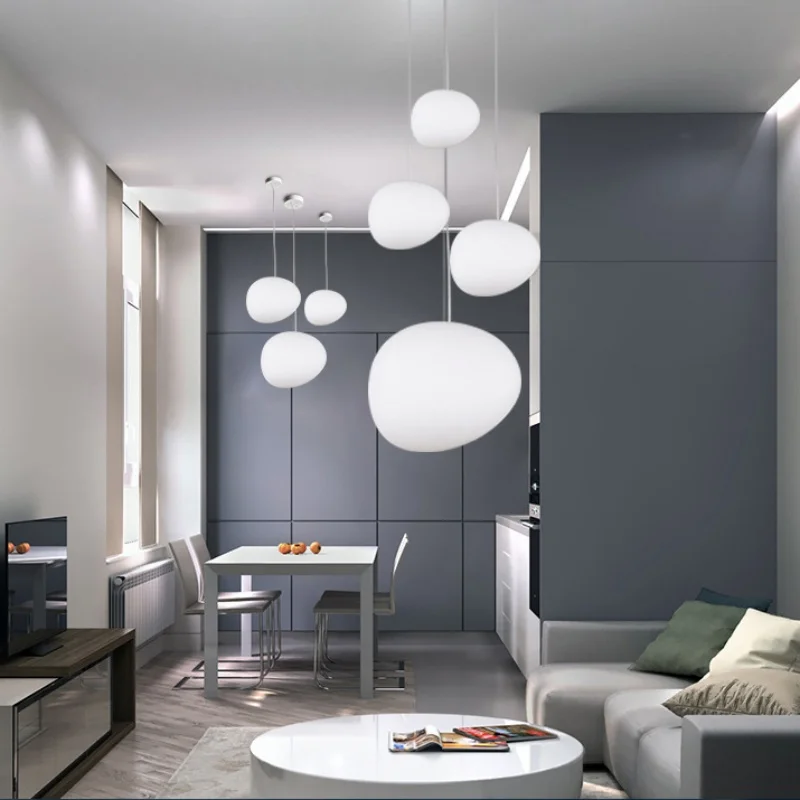 Nordic Creative Cobblestone Glass Shade Led Pendant Lights Lustre Villa Hotel Loft Stair Lamp Home Decor Hanging Light Fixture