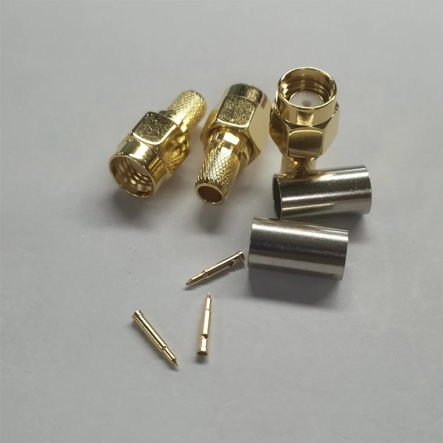 100pcs/Lot SMA-C-J-3 Male Plug Connector RF Coaxial Crimp 50ohm For RG58/RG142/RG400/LMR195 Antenna Cable