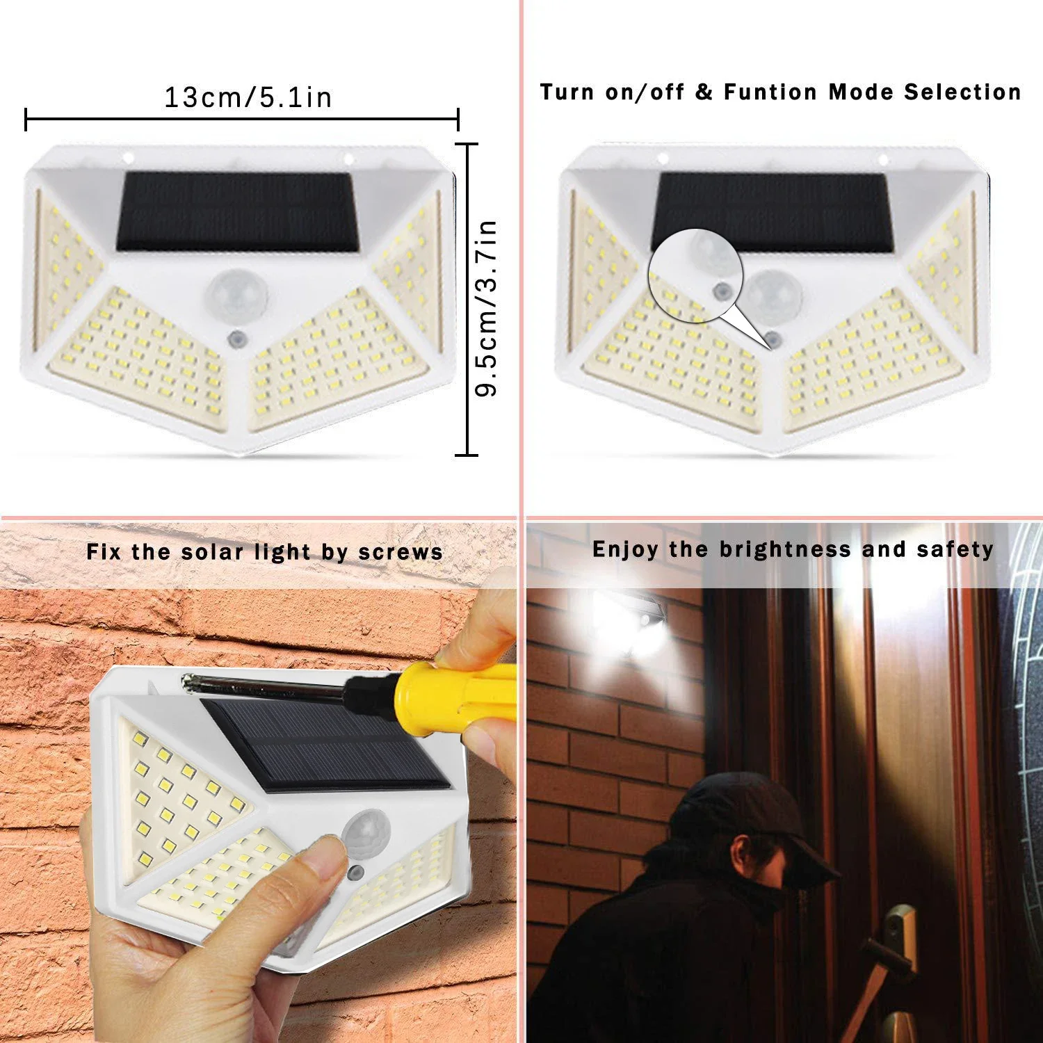 Luz Solar para exteriores, lámpara de pared LED con Sensor de movimiento PIR, luces LED impermeables para decoración de jardín, decoración de calle, 100